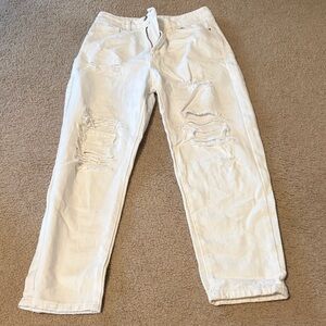 SHEIN White Ripped Cropped Ankle Jeans